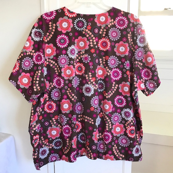 TAFFORD Scrub Top 100% Cotton Floral V-Neck Short Sleeve Women’s Plus Size 3X - Picture 9 of 16